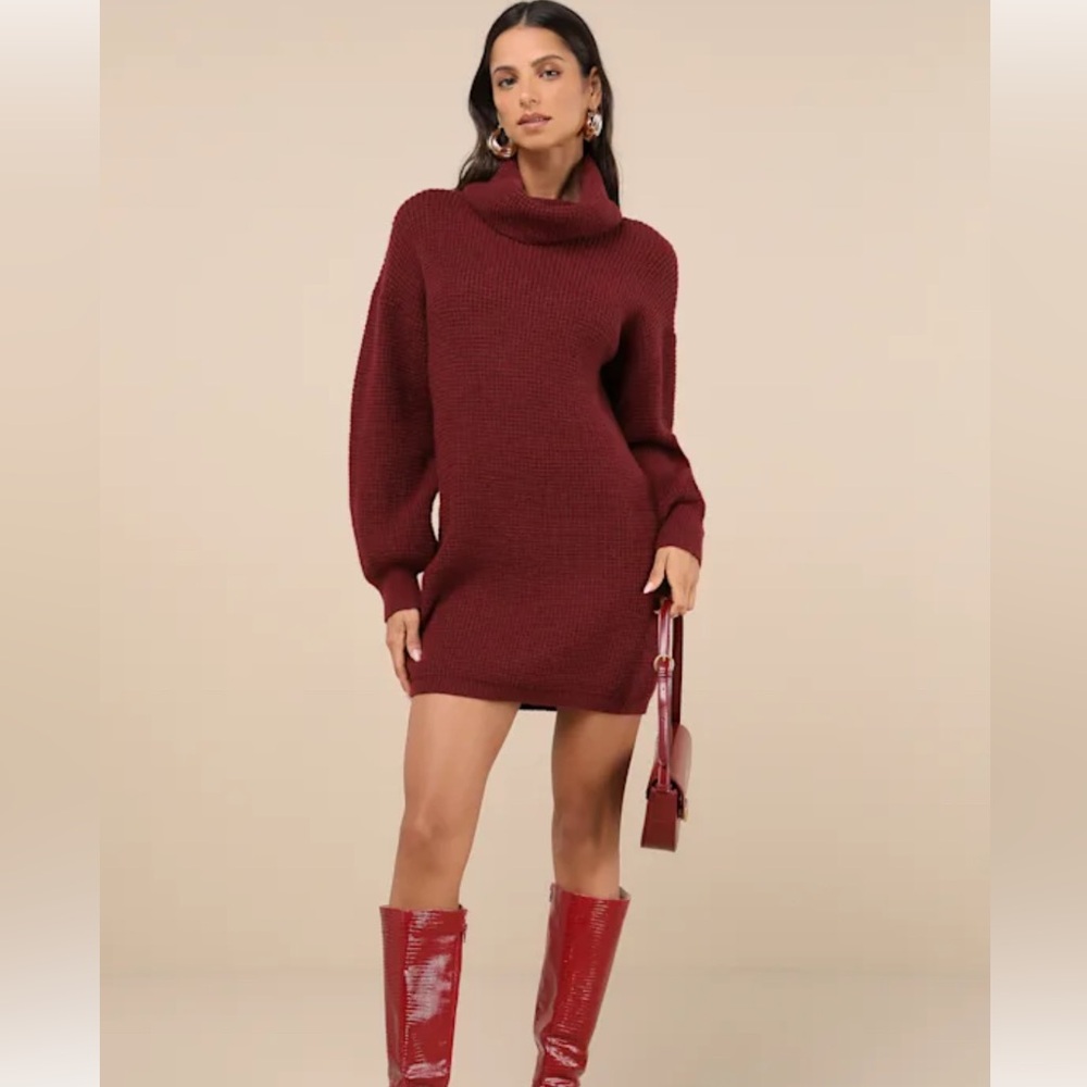 Lulus Burgundy Sweater Dress, XS